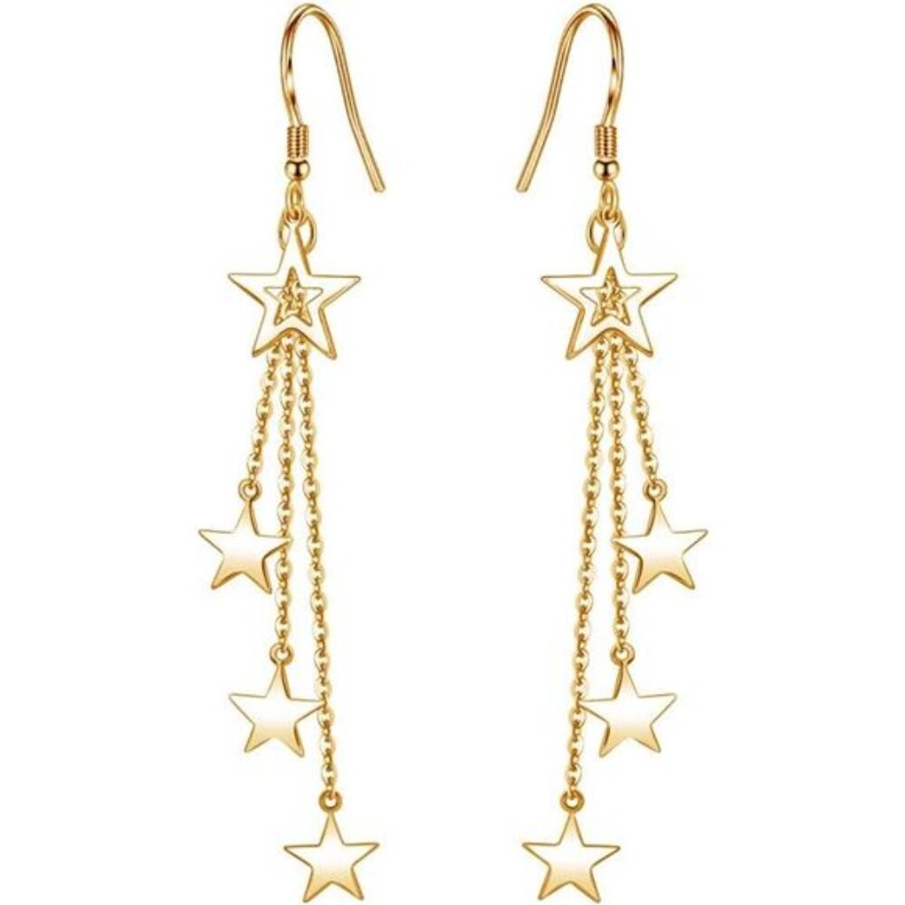 Gold Star Long Tassel Dangle Earrings Women Shooting Star Meteor Lucky Pearl